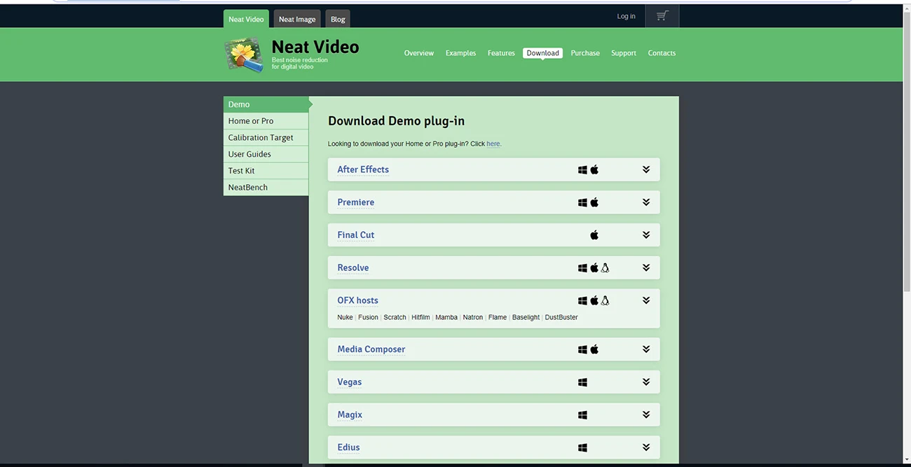 Neat Video ダウンロード画面