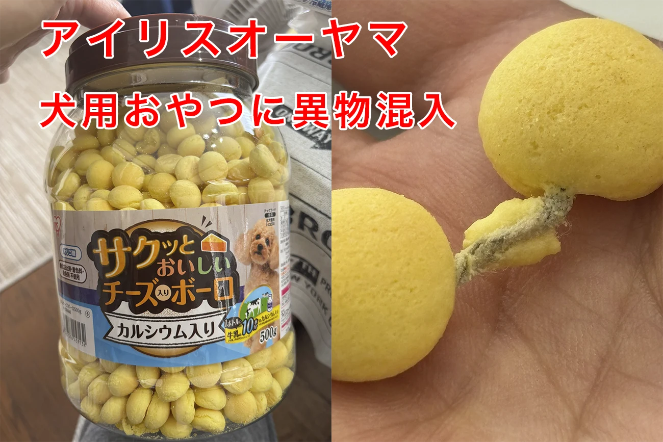 異物が混入したアイリスオーヤマの犬用おやつ ボーロ