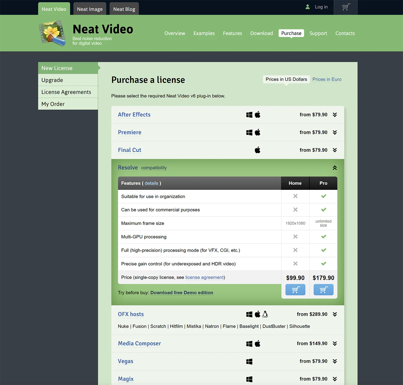 ノイズ除去ソフト Neat video v6のバージョンと仕様
