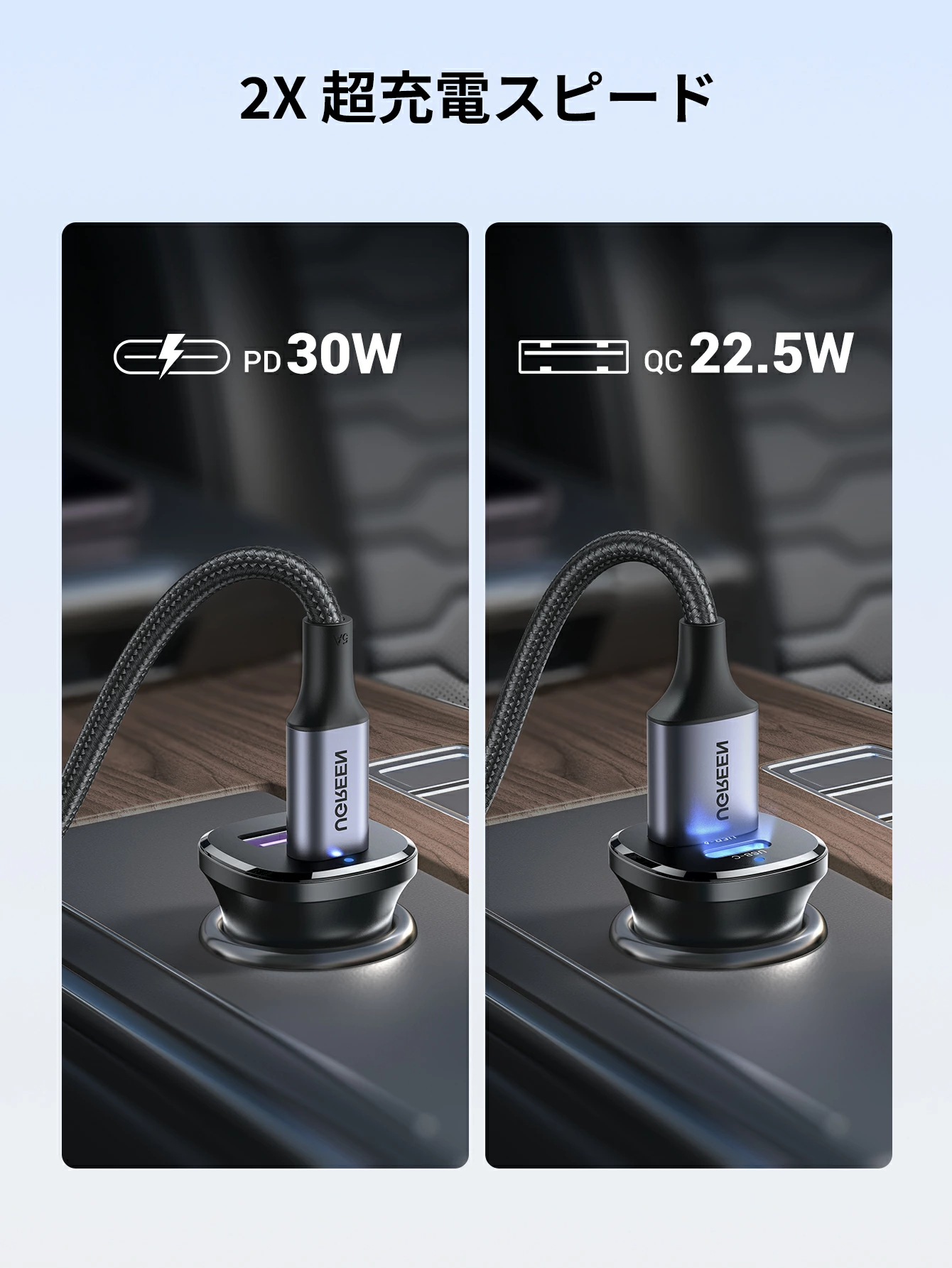 UGREEN USB2ポート シガーソケットカーチャージャーの給電仕様